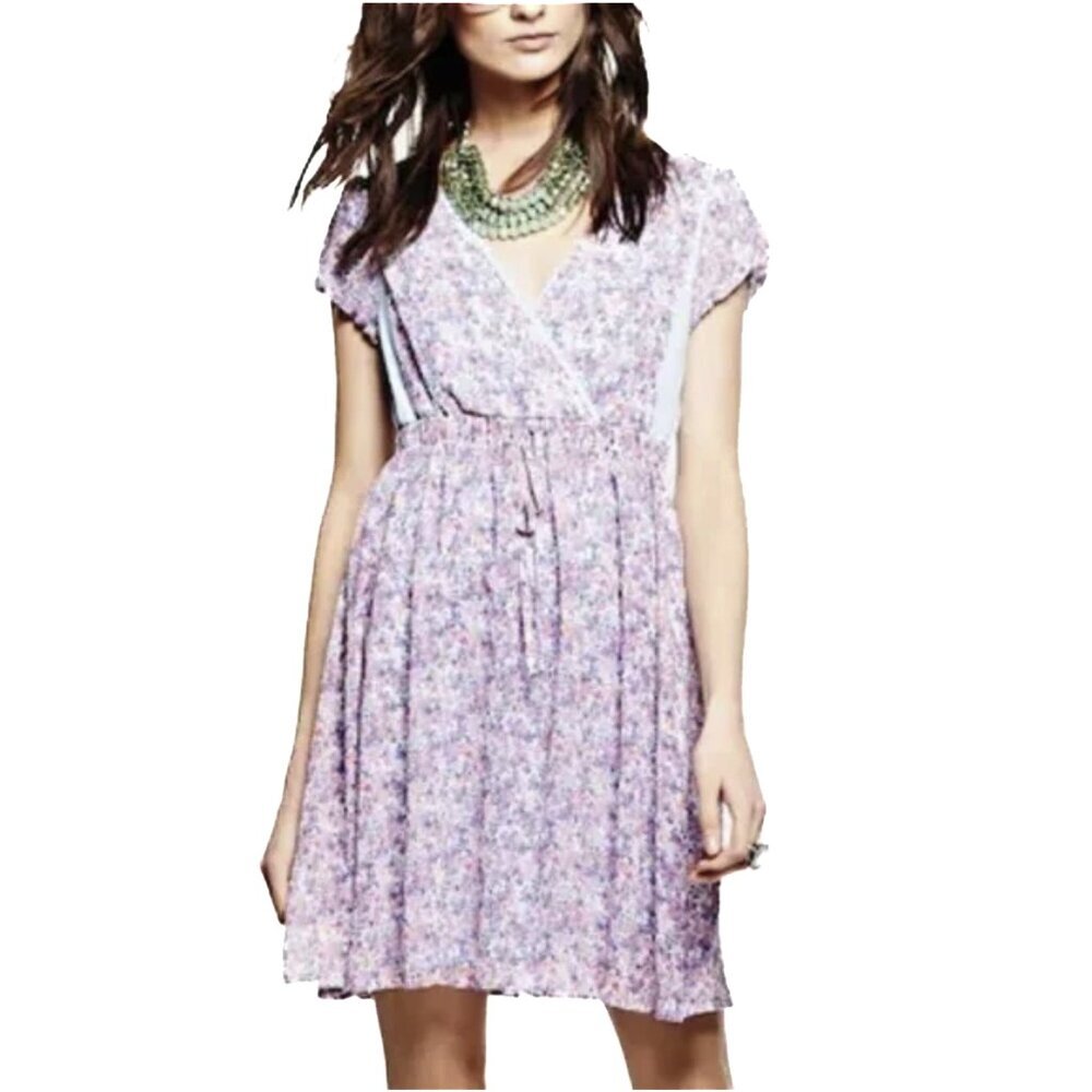 Princess Vera Wang Floral Chiffon Pleated Surplice Shift Midi Size S - NWOT